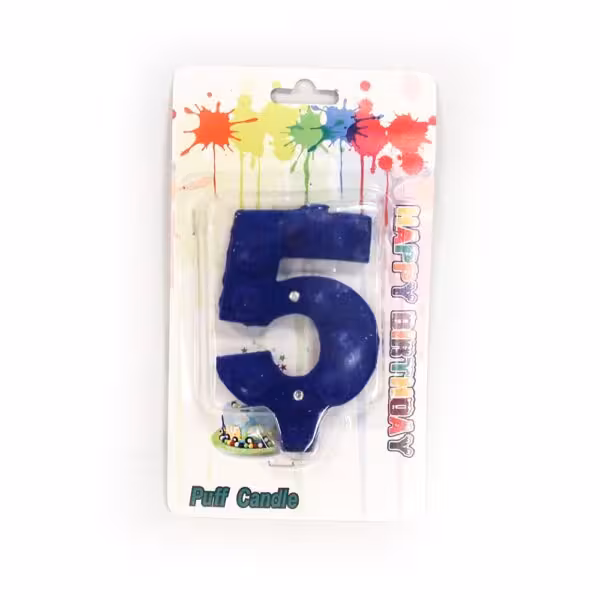 شمع مخملی عدد پنج آبی