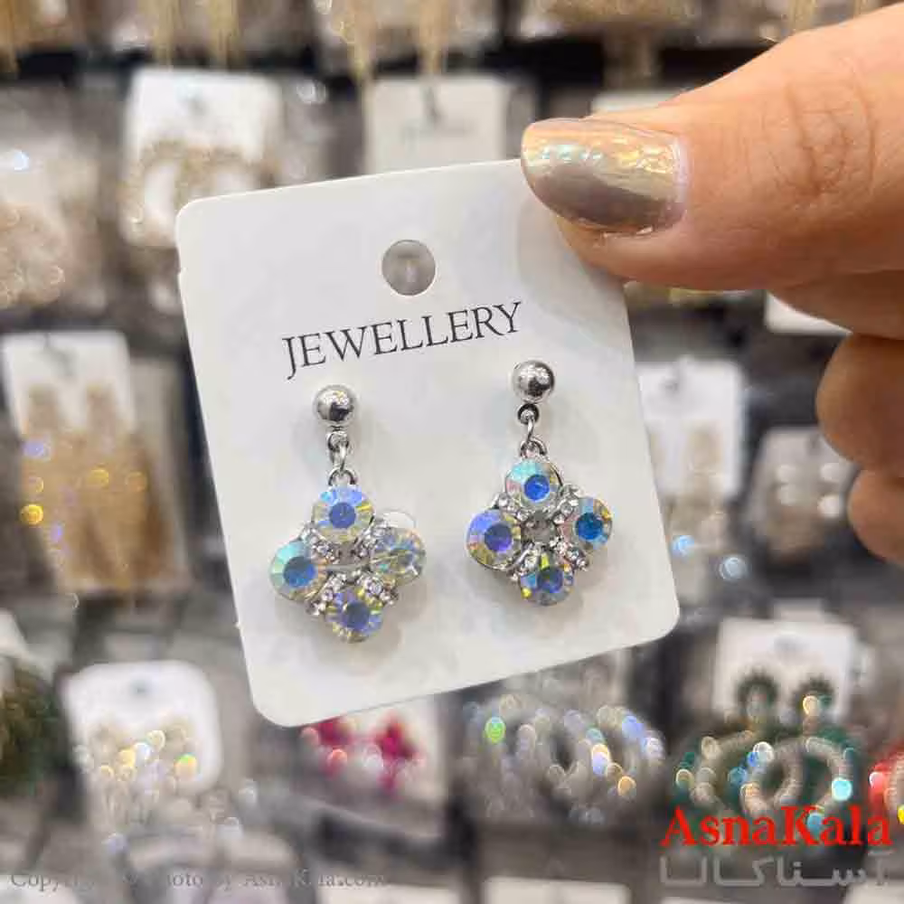 گوشواره استیل شیک دخترانه مدل آویز نگین آبی  کد GSH151348W