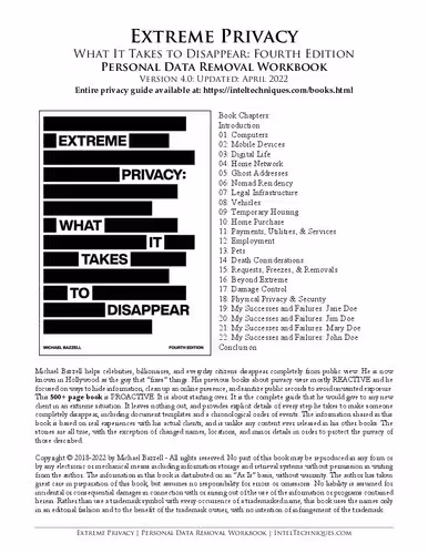 خرید و دانلود نسخه کامل کتاب Extreme Privacy: Personal Data Removal Workbook Version 4.0