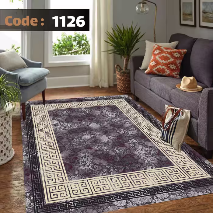کاورفرش روفرشی دورکشدار گوشه لیفه ای طوسی کرم کد 1126
