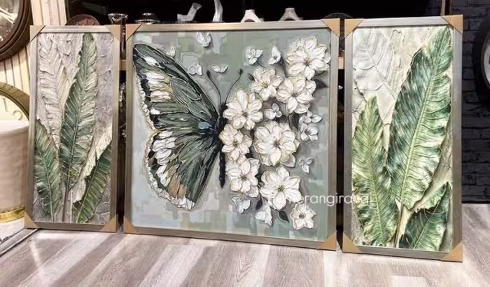 تابلو تکسچر سه تیکه برجسته طرح پروانه
