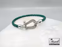 دستبند امگا با چرم رنگ سبز زیبا و قفل دو طرفه نگین مخراج شده|14040480