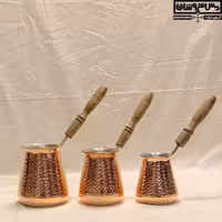 قهوه جوش ارمنی مسی چکشی دسته چوبی مدل فلت وایت