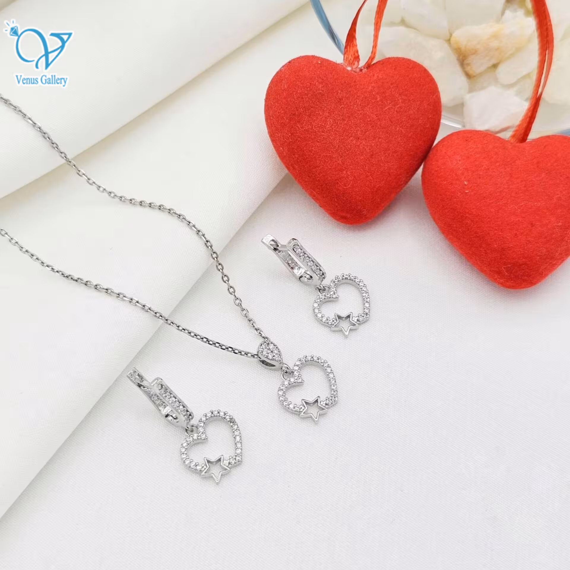 نیم ست نقره طرح قلب و ستاره