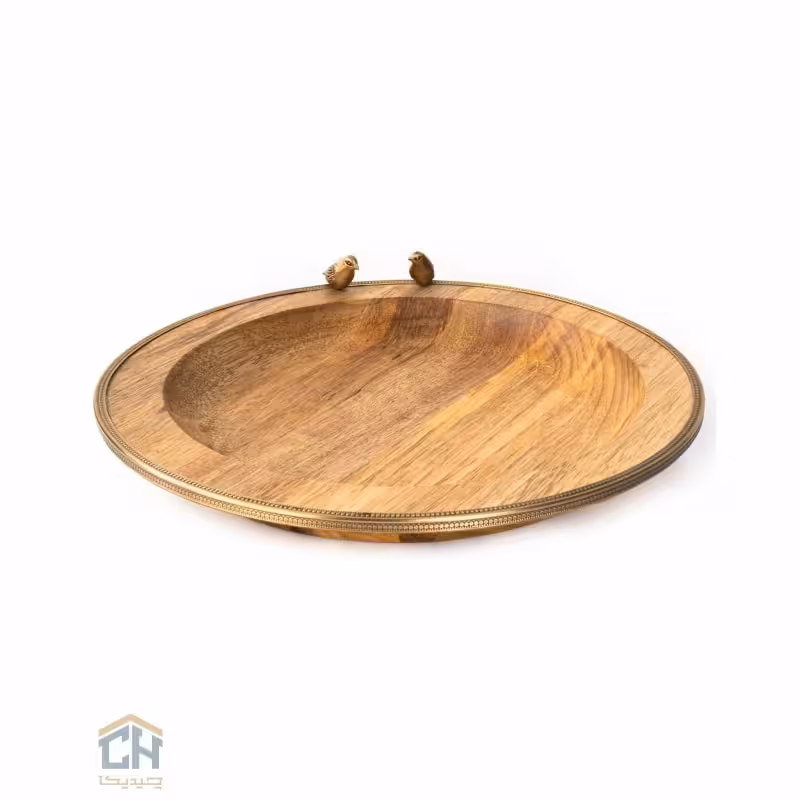 سینی چوب و برنج گرد کوچک گلدکیش طرح WOOD مدل GK829455