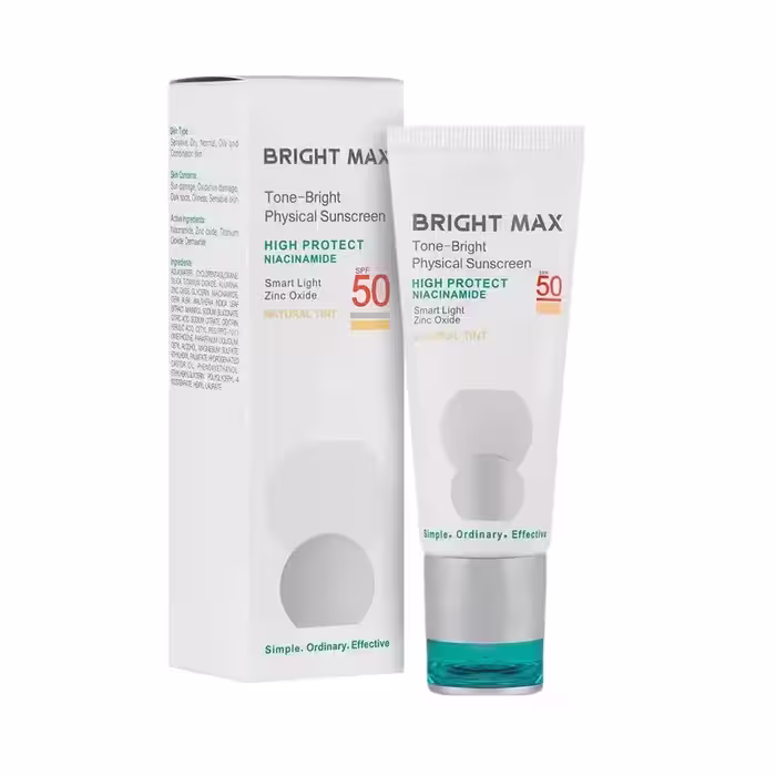 کرم ضد آفتاب SPF50 رنگی فیزیکال تن-برایت بژ طبیعی برایت مکس