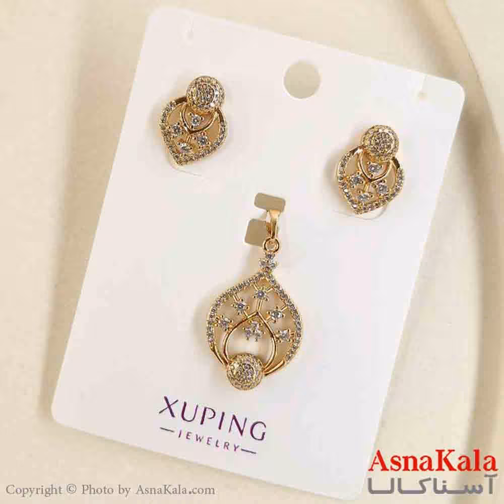 نیم ست زنانه ژوپینگ مدل نگینی شامل گوشواره و گردنبند کد NIM14818W