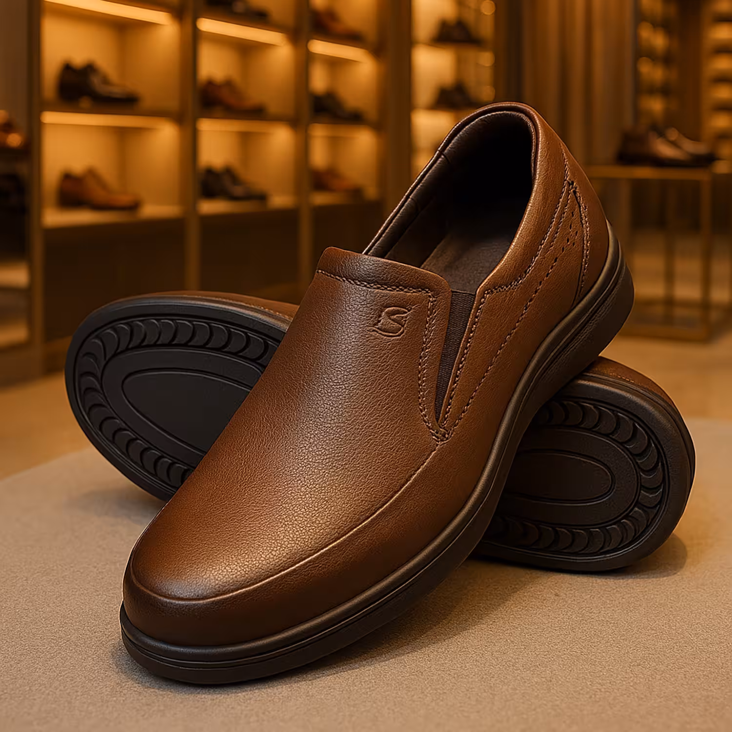 کفش چرم مردانه طبی کد TB065BR رنگ قهوه ای