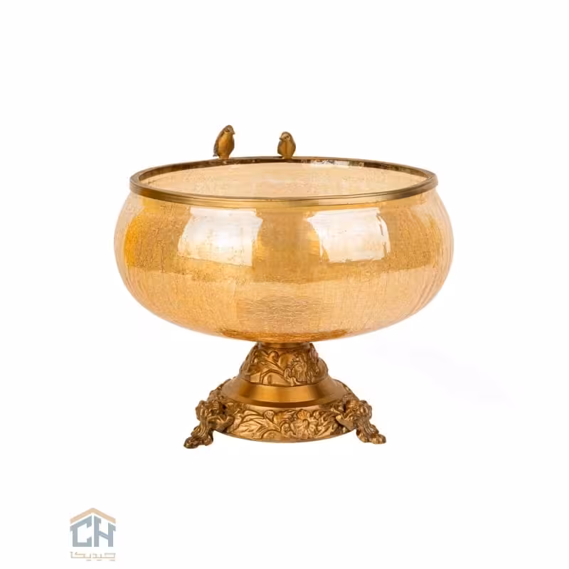 آجیل خوری شیشه و برنج گلدکیش طرح Lovely Bird مدل GK806051