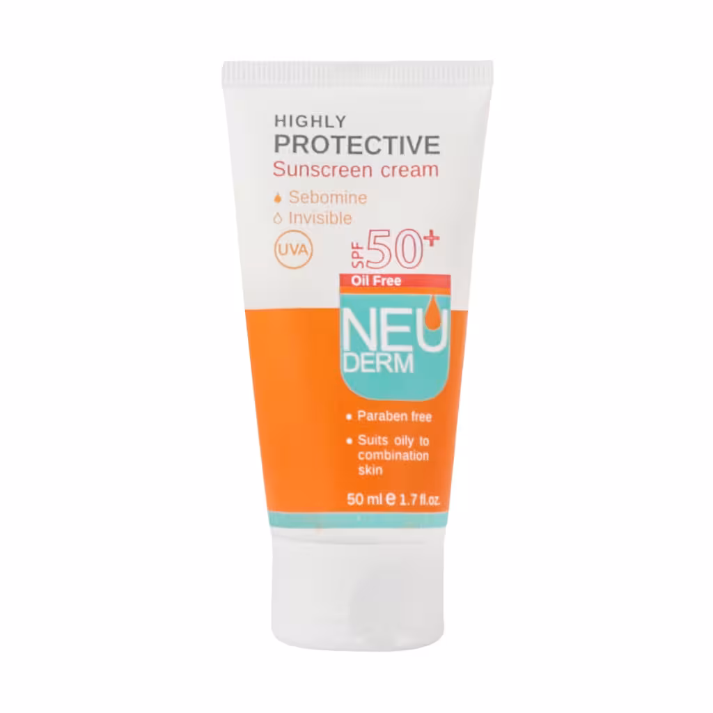 کرم ضدآفتاب  SPF50 هایلی پروتکتیو بدون رنگ پوست چرب نئودرم 50 میلی‌لیتر Neuderm
