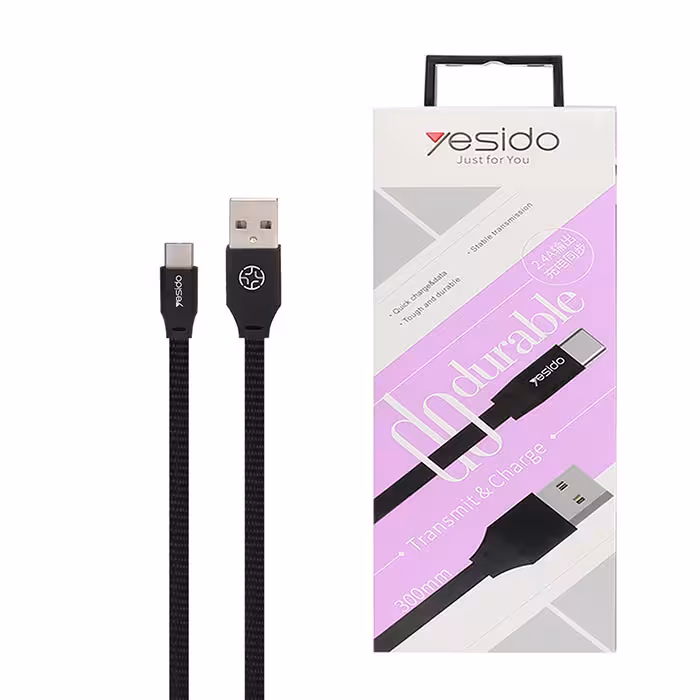 کابل USB به Type-Cیسیدو YESIDO CA17 طول 30سانتیمتر 2.4 آمپر