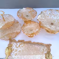 ست پذیرایی رزینی  جهیزیه عروس طرح نبات 5تکه