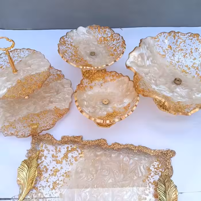 ست پذیرایی رزینی  جهیزیه عروس طرح نبات 5تکه