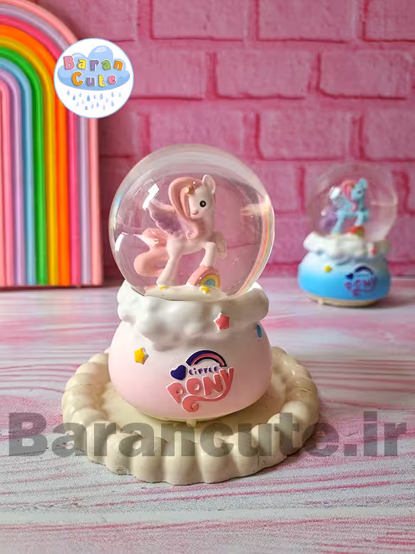 گوی موزیکال برفی چراغ دار (سایز متوسط) طرح پونی صورتی