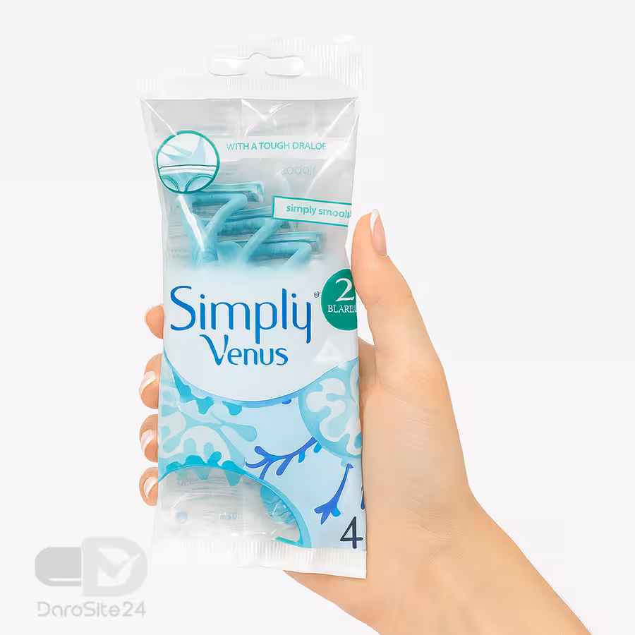 خودتراش دو تیغه ژیلت مدل Simply Venus آبی بسته 4 عددی