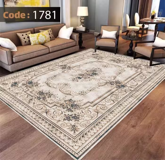 کاورفرش روفرشی دورکشدار گوشه لیفه ای کرم  قهوه ای کد 1781
