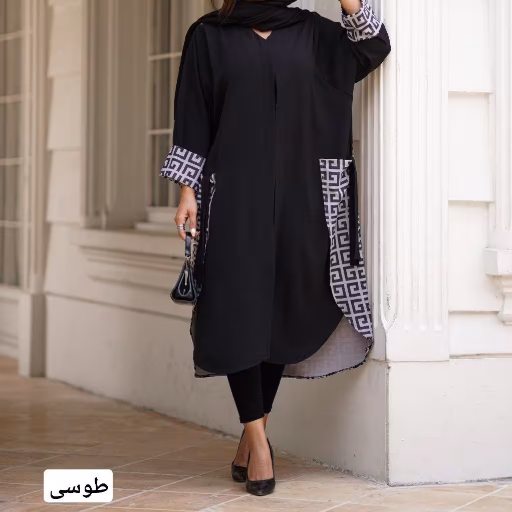 مانتوعبایی جنس ابرو بادی درجه یک بادوخت مزونی رنگ بندی متنوع و سایزبندی مختلف 