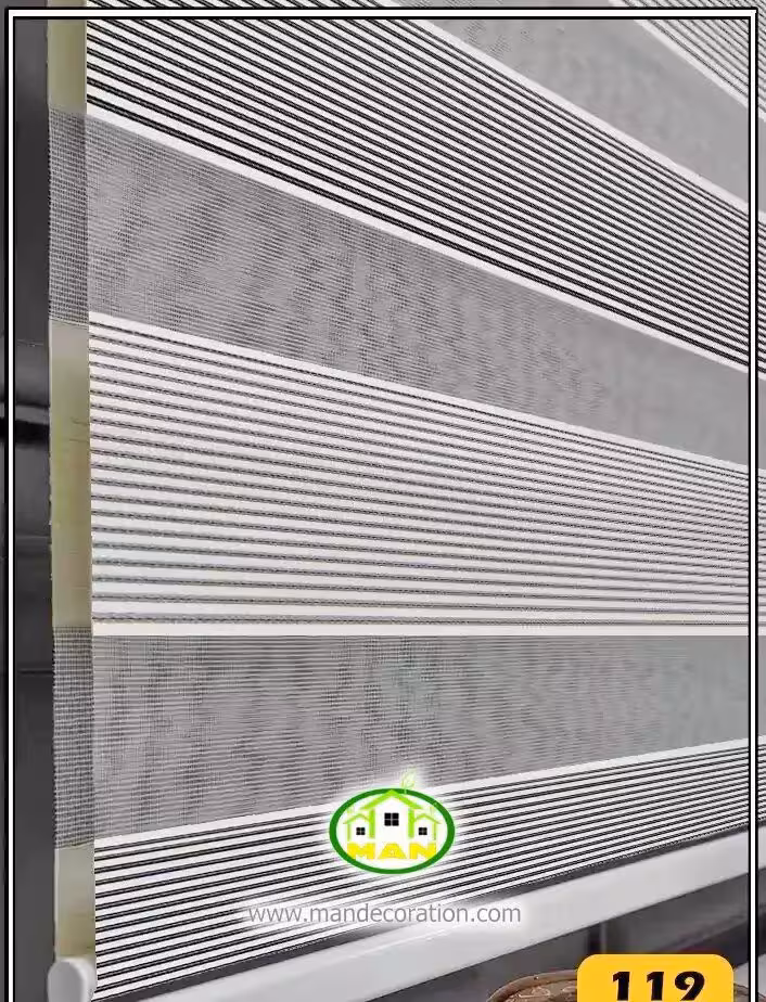 پرده زبرا آشپزخانه کرم مشکی دو رنگ کد:119-5006