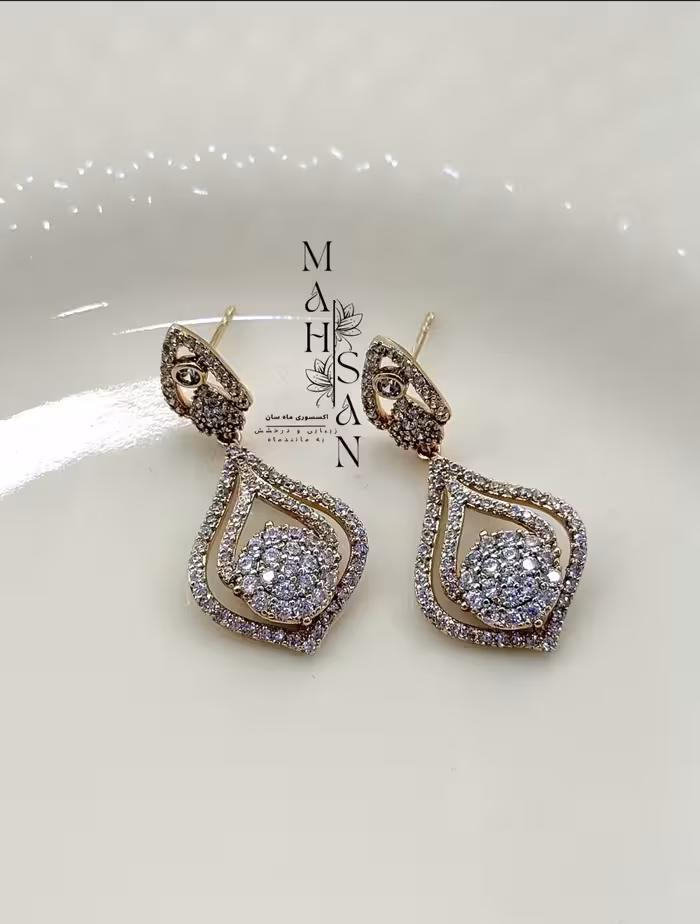 گوشواره زنانه جواهری مجلسی کد XUY2049 طرح ویژه ترب