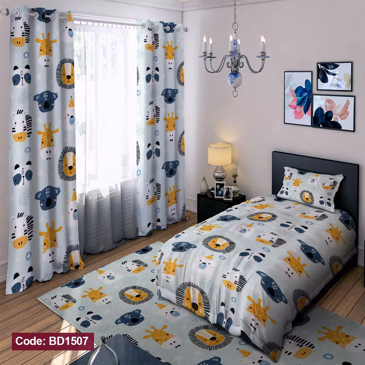 پرده پانچی مخمل چاپی دخترانه کد 1507