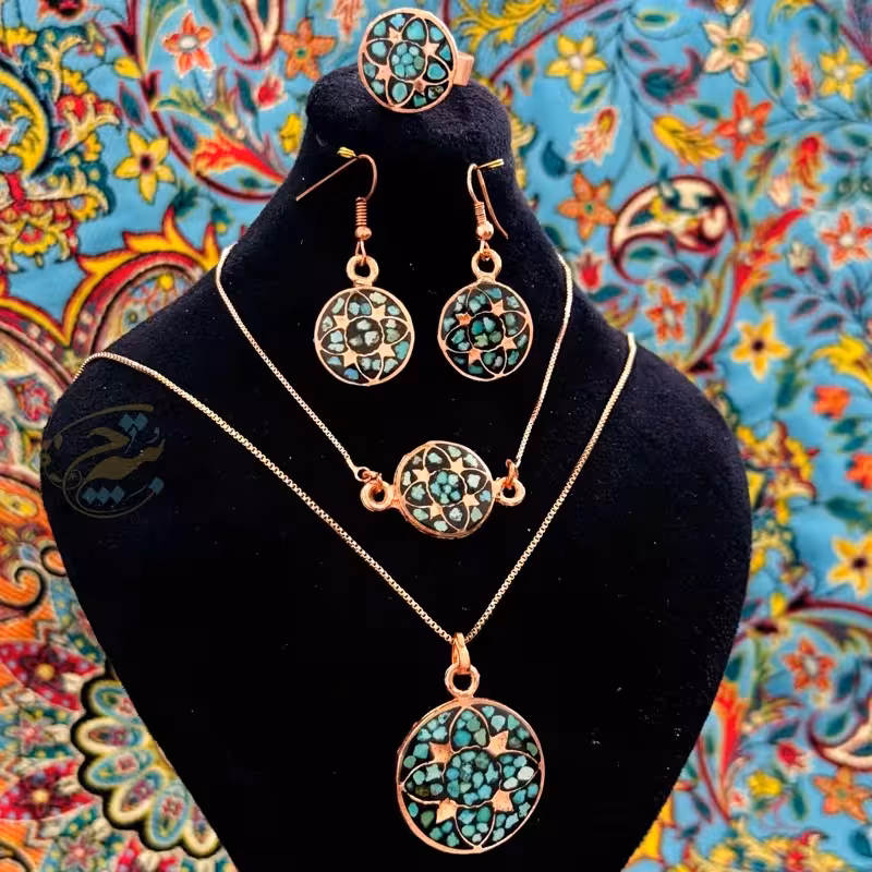 ست زیورآلات مسی فیروزه کوبی مدل 4