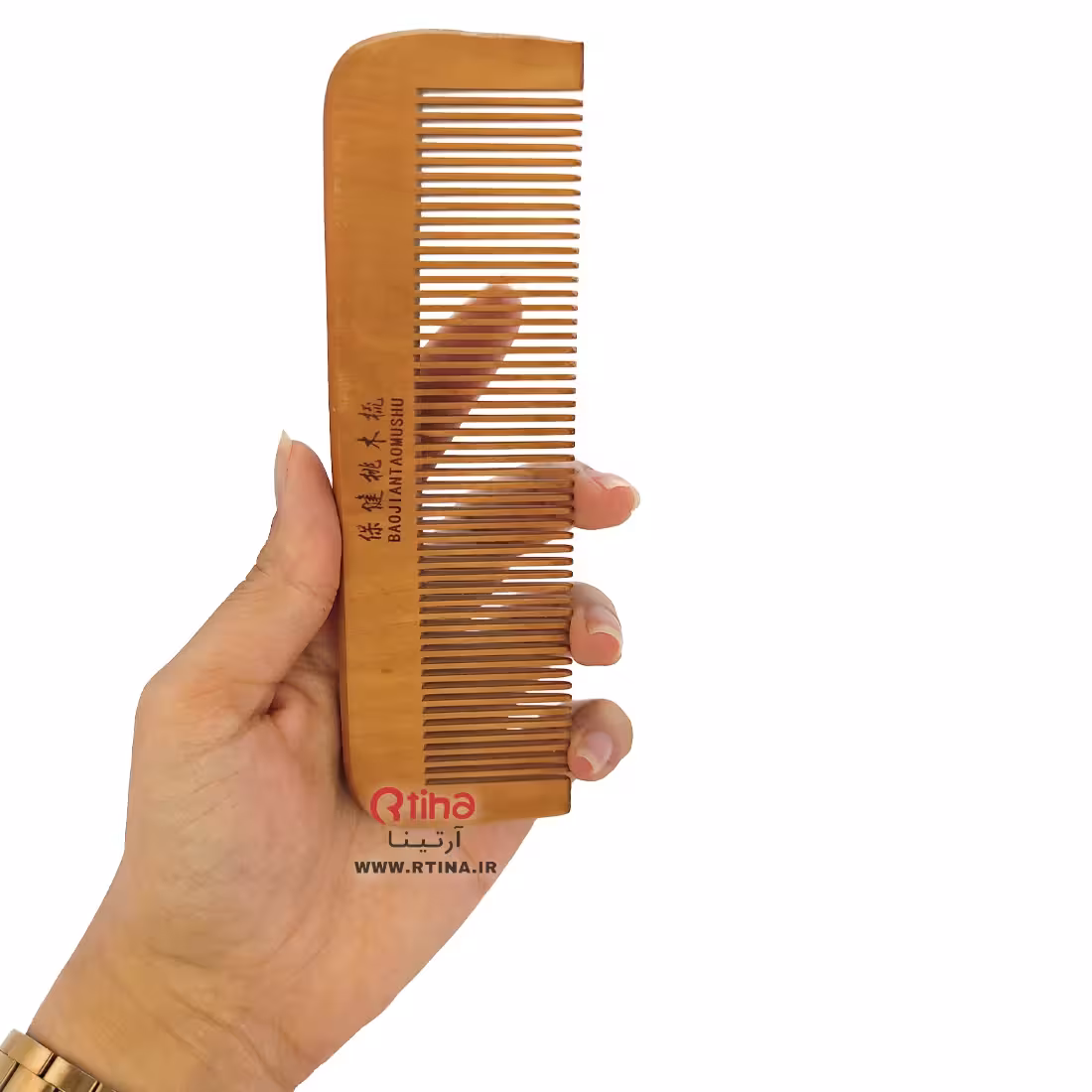 شانه چوبی مو دندانه ریز طرح مستطیلی 17cm
