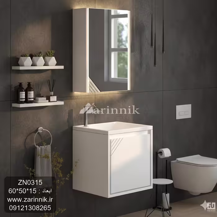 آینه و روشویی سرامیکی مدرن سفید مدل زرین نیک کد ZN0315