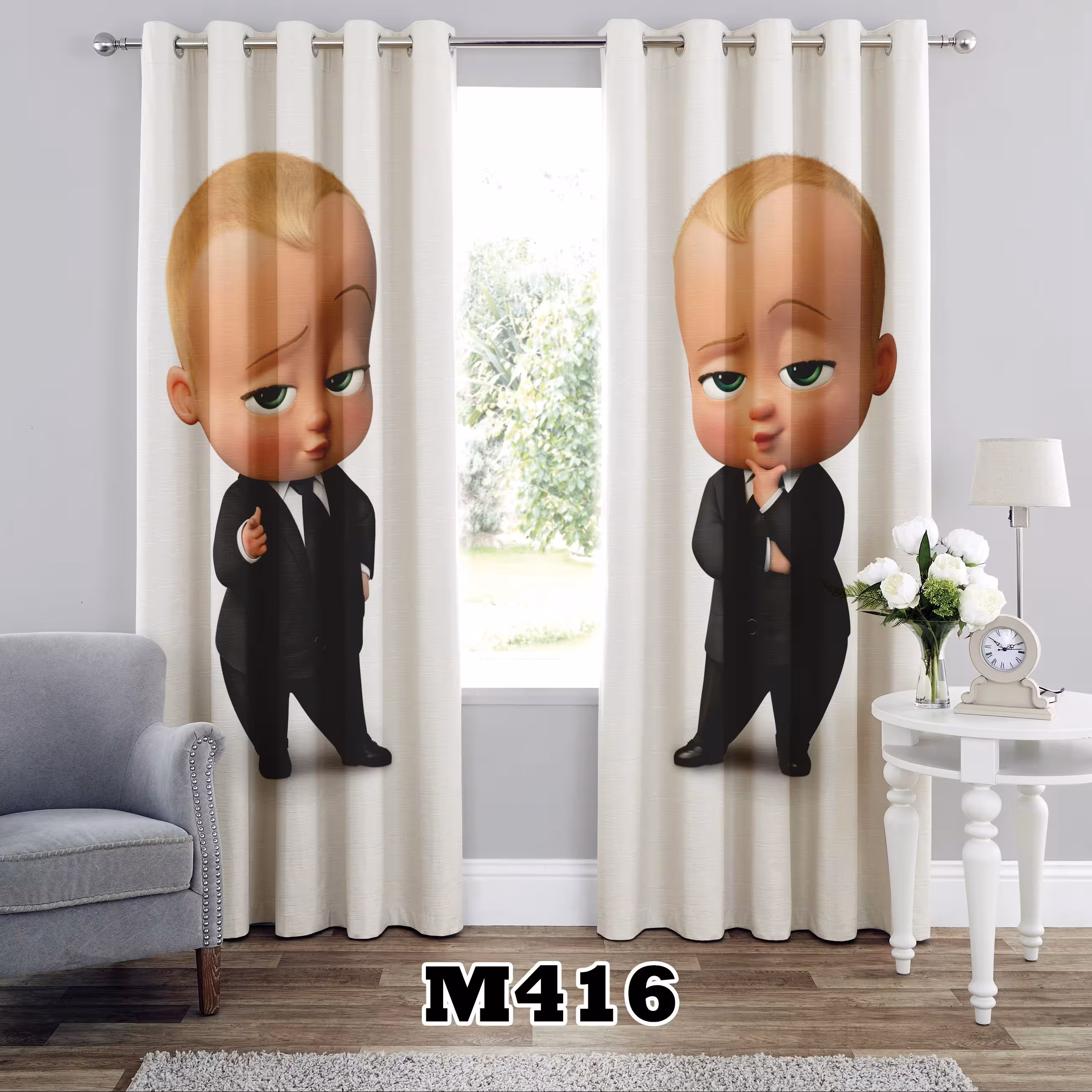 پرده چاپی طرح بچه رییس کد M416 تک قواره ارتفاع 300 عرض 140 سانت