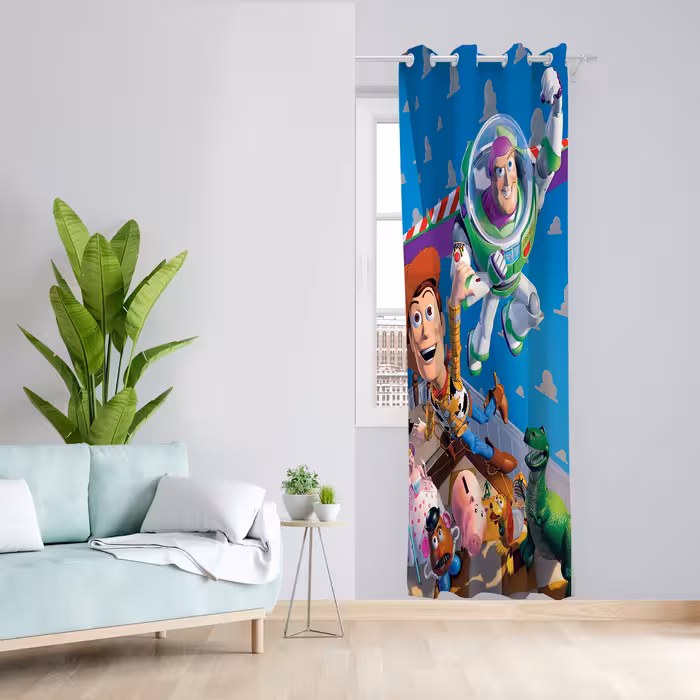   پرده مدل کارتون اسباب بازی ها مخمل پانچی کد 4124 سایز 140x280 سانتی متر