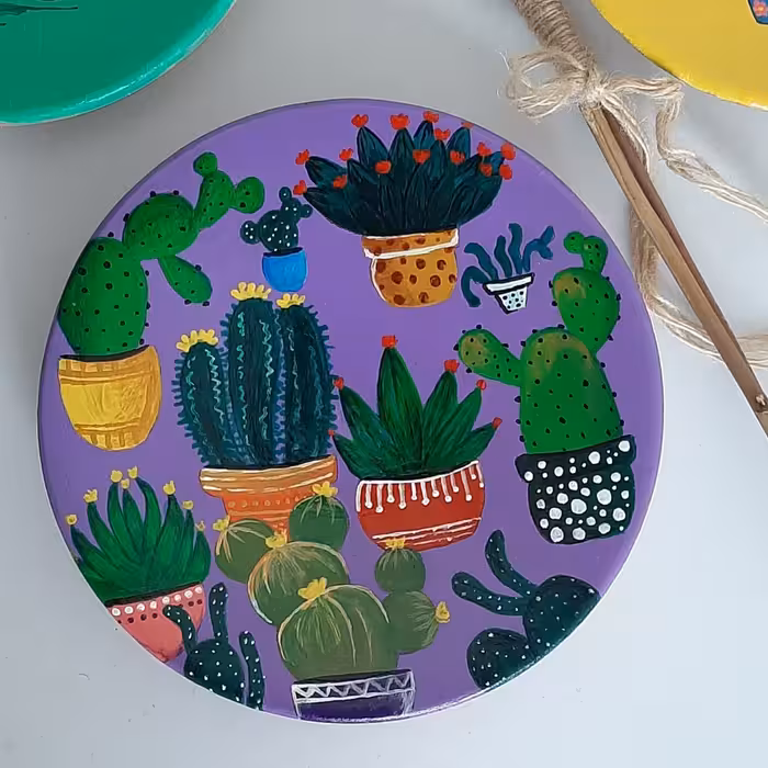 بشقاب دیوارکوب سفالی مدل کاکتوس مجموعه 3 عددی