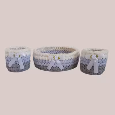 سبد قلاب بافی تریکو مدل لیوانی مجموعه 3 عددی