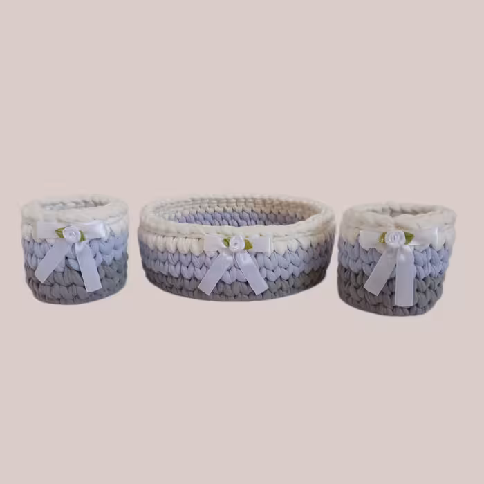 سبد قلاب بافی تریکو مدل لیوانی مجموعه 3 عددی