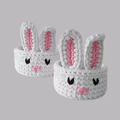 سبد قلاب بافی تریکو طرح خرگوشی کد 01 مجموعه 2 عددی