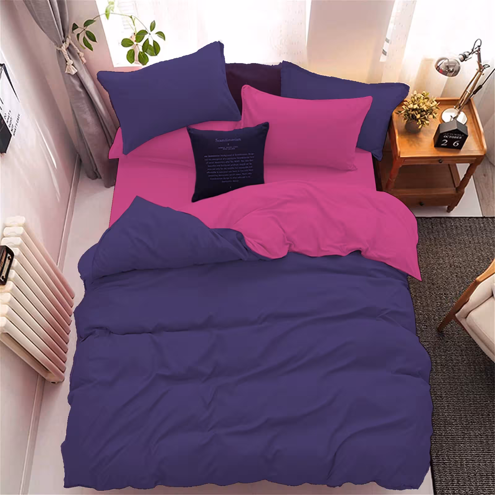 سرویس روتختی کاوری دورنگ چیداری بادمجانی سرخابی یک نفره سه تکه