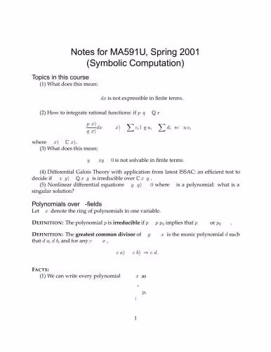 خرید و دانلود نسخه کامل کتاب Lectures on computer algebra (pdfs)