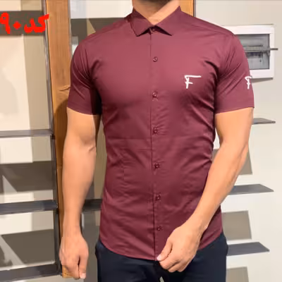 پیراهن آستین کوتاه مردانه F زرشکی کد 90