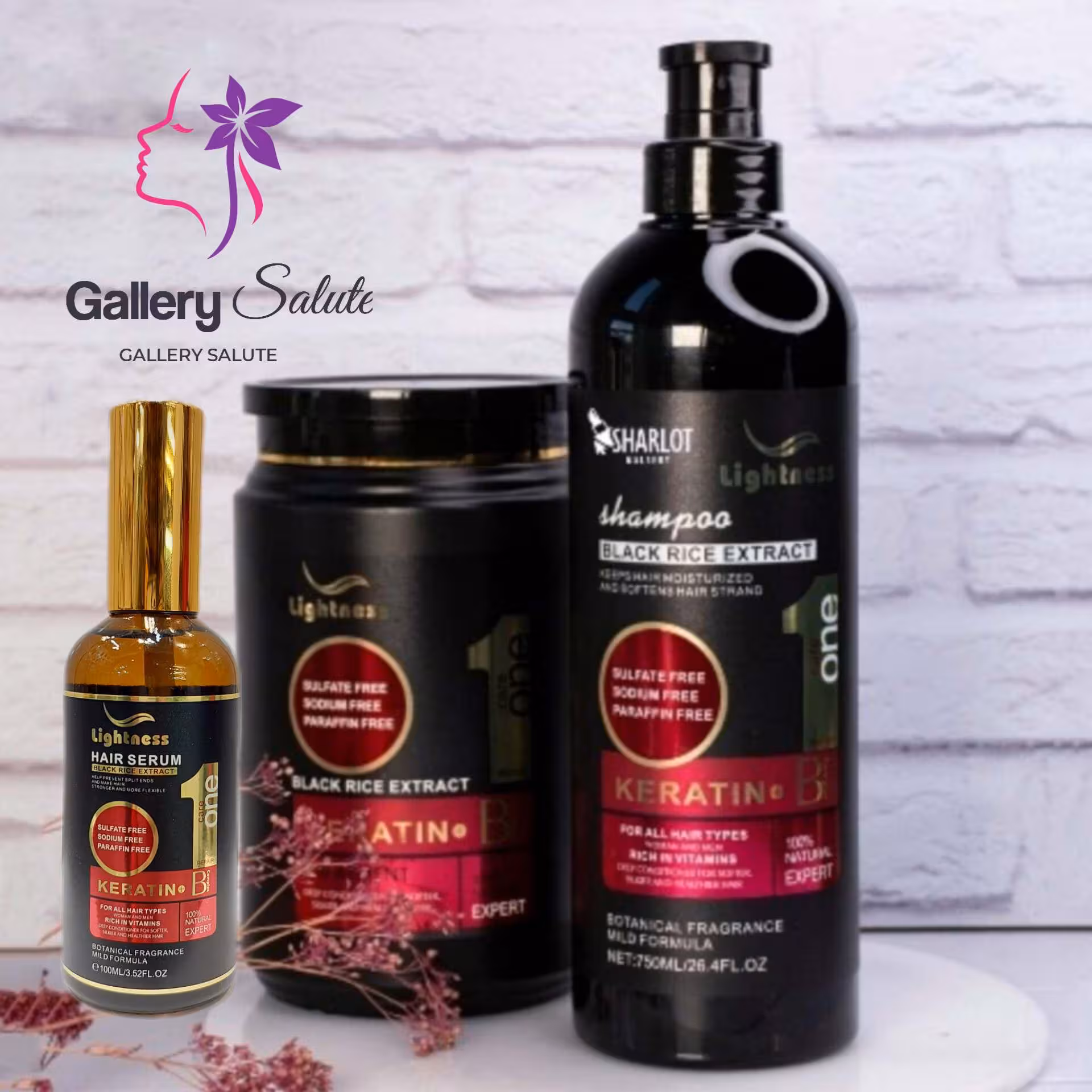 پک ماسک و شامپو و سرم کراتینه لایتنس اصلی عصاره برنج سیاه