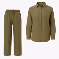 قیمت و خرید ست شومیز شلوار لنین کد 1557 - Olive Green - ریوروبه