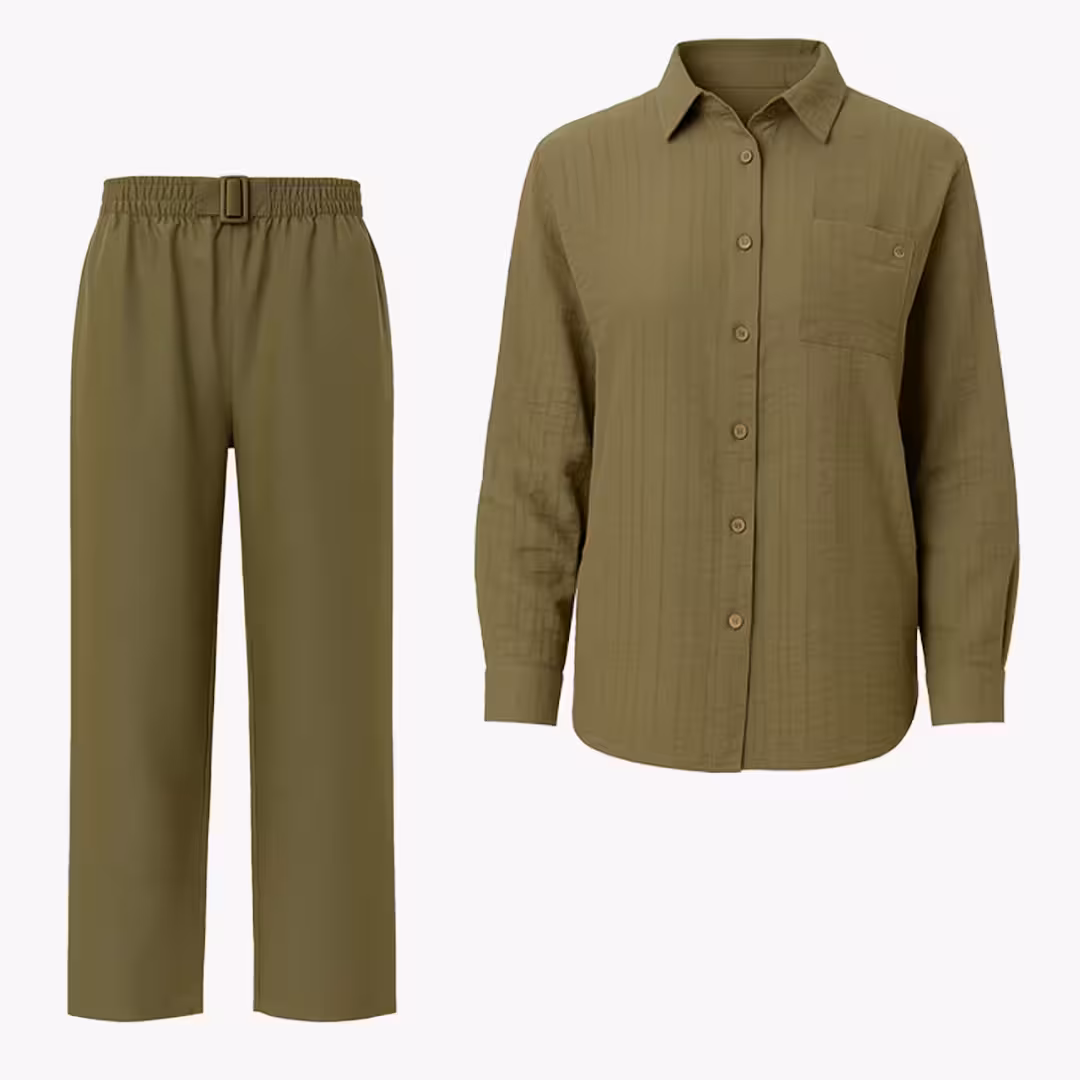 قیمت و خرید ست شومیز شلوار لنین کد 1557 - Olive Green - ریوروبه