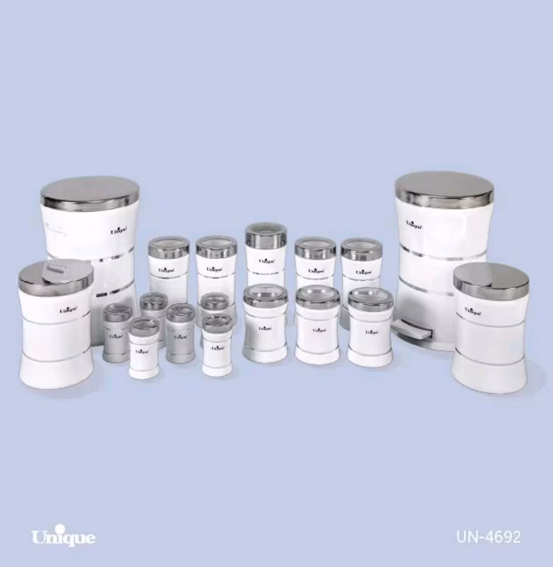 سرویس آشپزخانه 18 پارچه کمر باریک خطی سفید استیل یونیک کد UN-4692