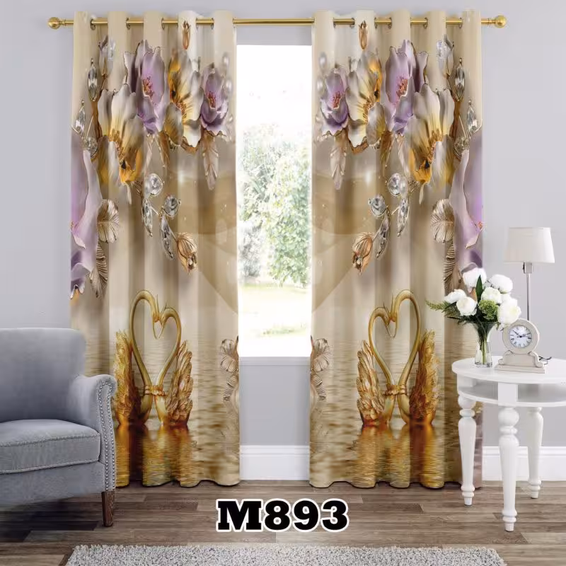 پرده سه بعدی طرح گل و قو