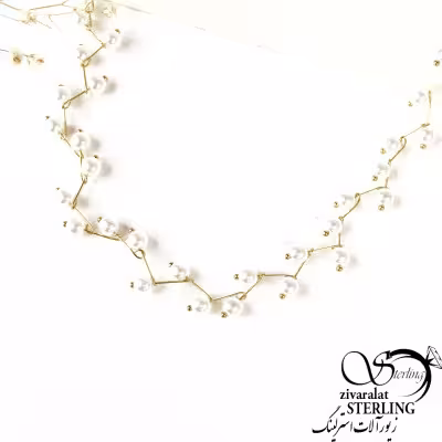گردنبند طلایی برند استیل طرح مدرن با مروارید کد 9438