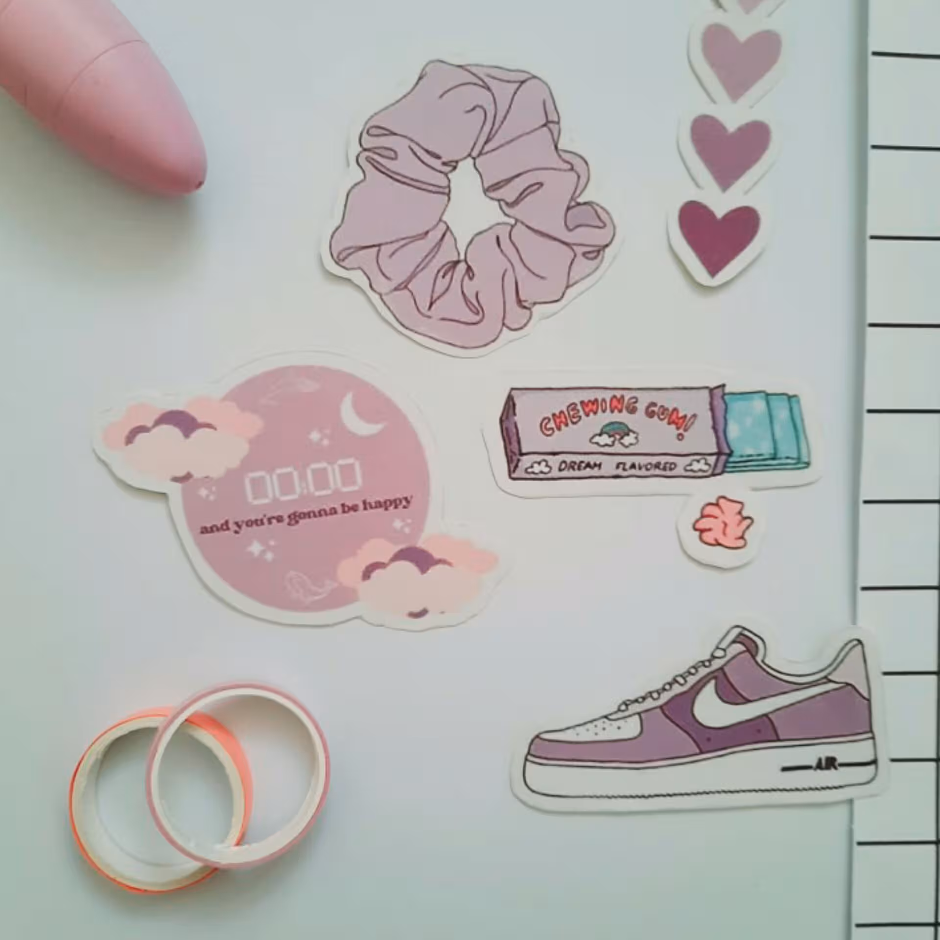 پک  5 عددی استیکر لپتاپ بنفش پاستلی کیوت 