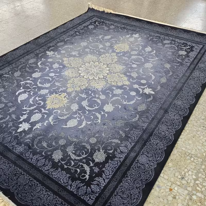 فرش 6متری 700شانه ماشینی کاشان نقشه هامون سرمه ایی مناسب جهیزیه