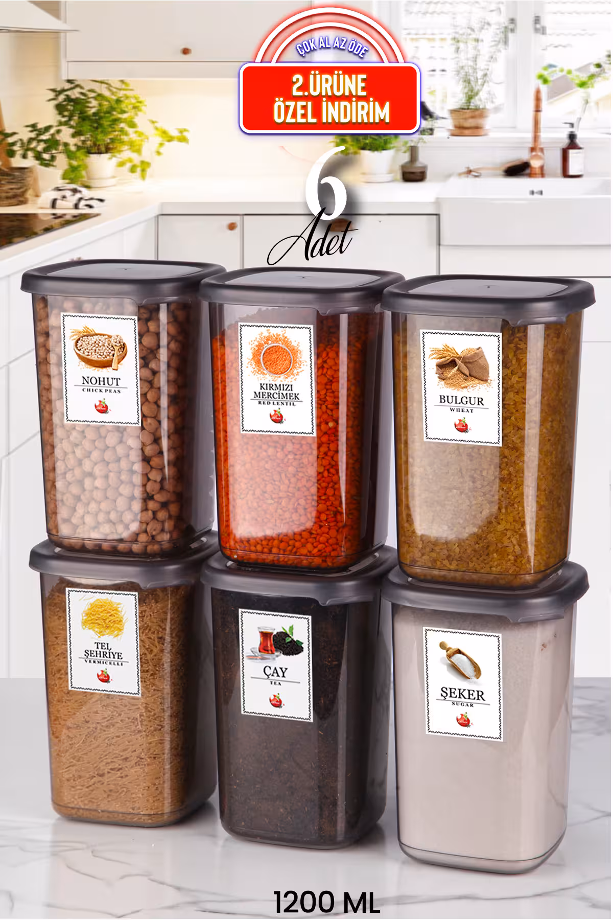 ست 6 تکه ظروف نگهداری حبوبات کیچن لایف کد TYC00733