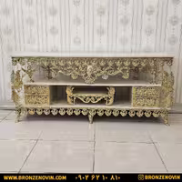 میز تلویزیون برنز طول 160 مدل گل رز سنگین چهارکشو و چهار طاووس کد 9323
