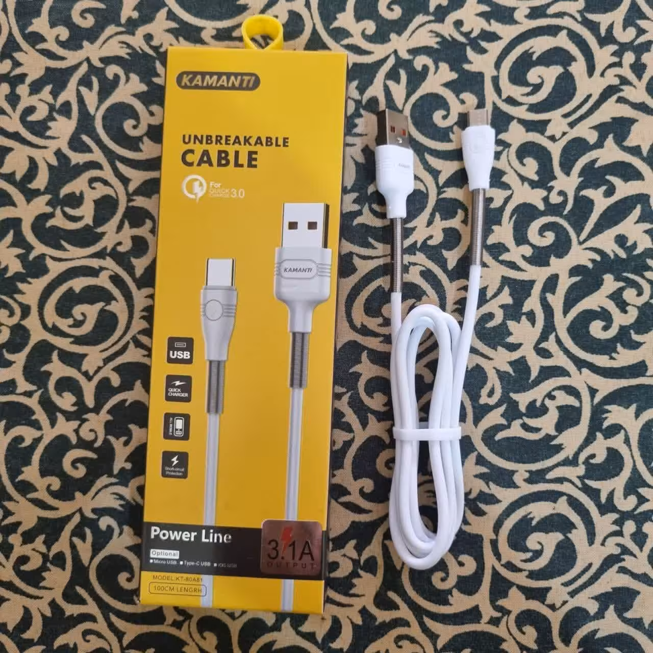 کابل شارژ میکروUSB سری فنردار پرسرعت و باکیفیت نام برند و مدل KAMANTI KT-80A81
