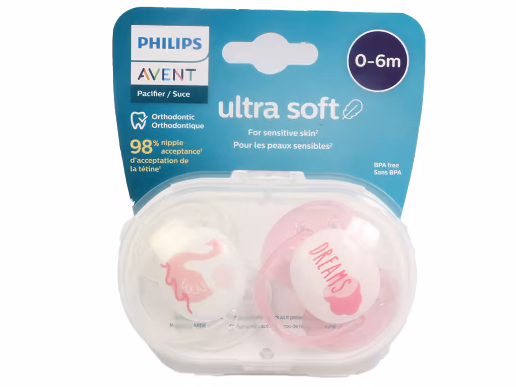 پستانک سیلیکونی ارتودنسی دوعددی نوزادی دخترانه 6-0 ماه مدل Ultra soft اونت Avent