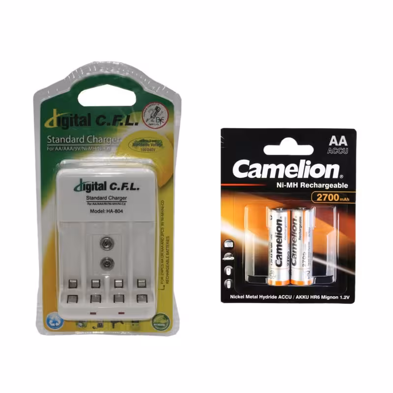 شارژر باتری سی‌اف‌ال مدل HA-804 همراه باتری قلمی شارژی کملیون 2700mAh