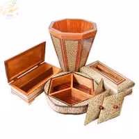 ست جعبه دستمال، سطل، جاکاردی،شکلات خوری خاتم کاری تخمه دار اعلا
